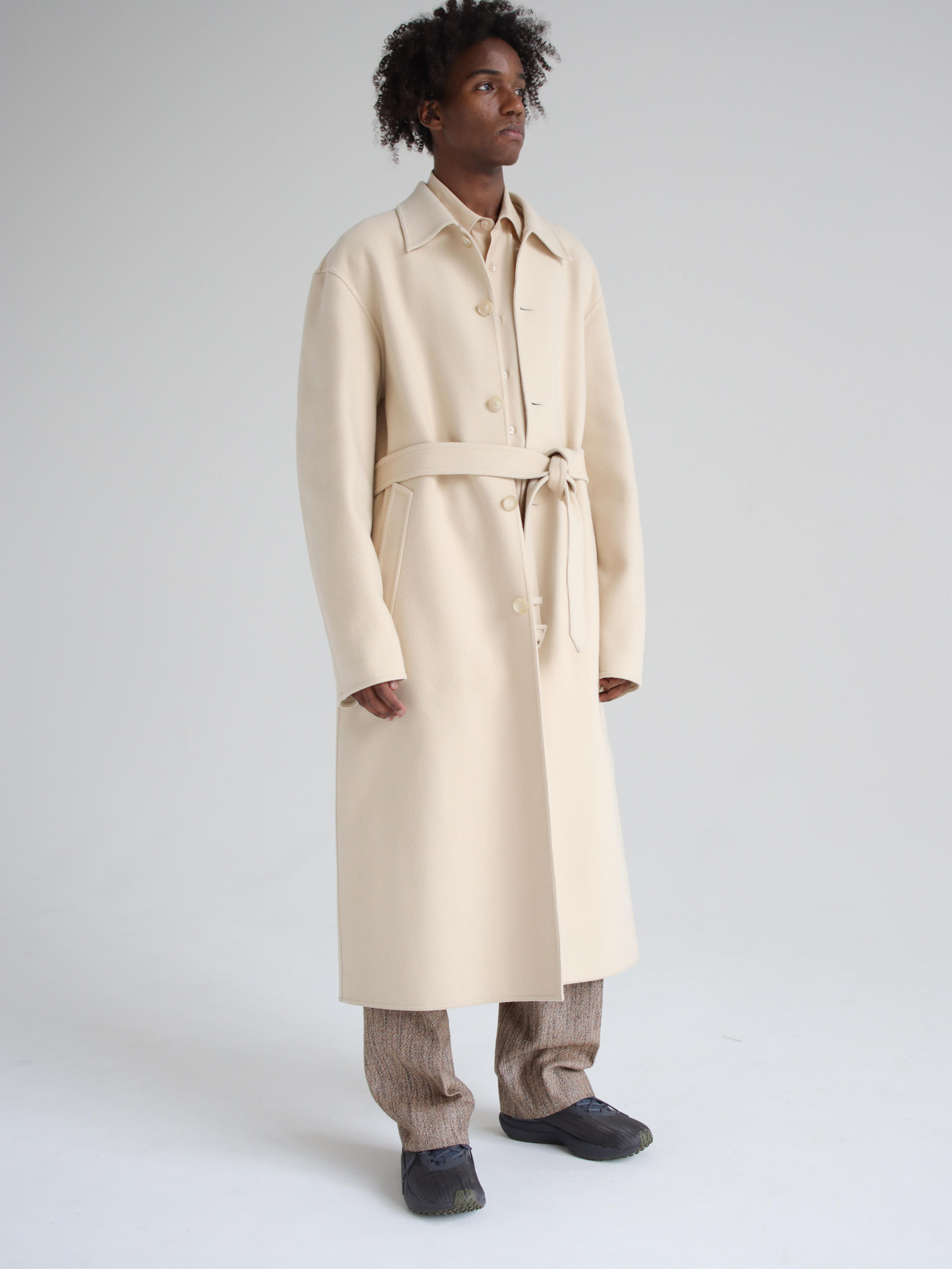 auralee wool check melton long soutien collar coat